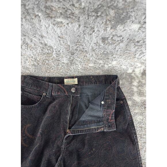 VTG ST Johns Bay Sz 10 Corduroy Paisley Floral Jeans Black Straight Leg Pants - Picture 8 of 11